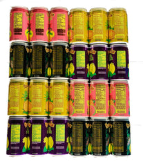 Hawaiian Sun tropical drinks closeup highlights Pass-O-Guava, Pineapple-Orange, Lilikoi, and Guava flavor options
