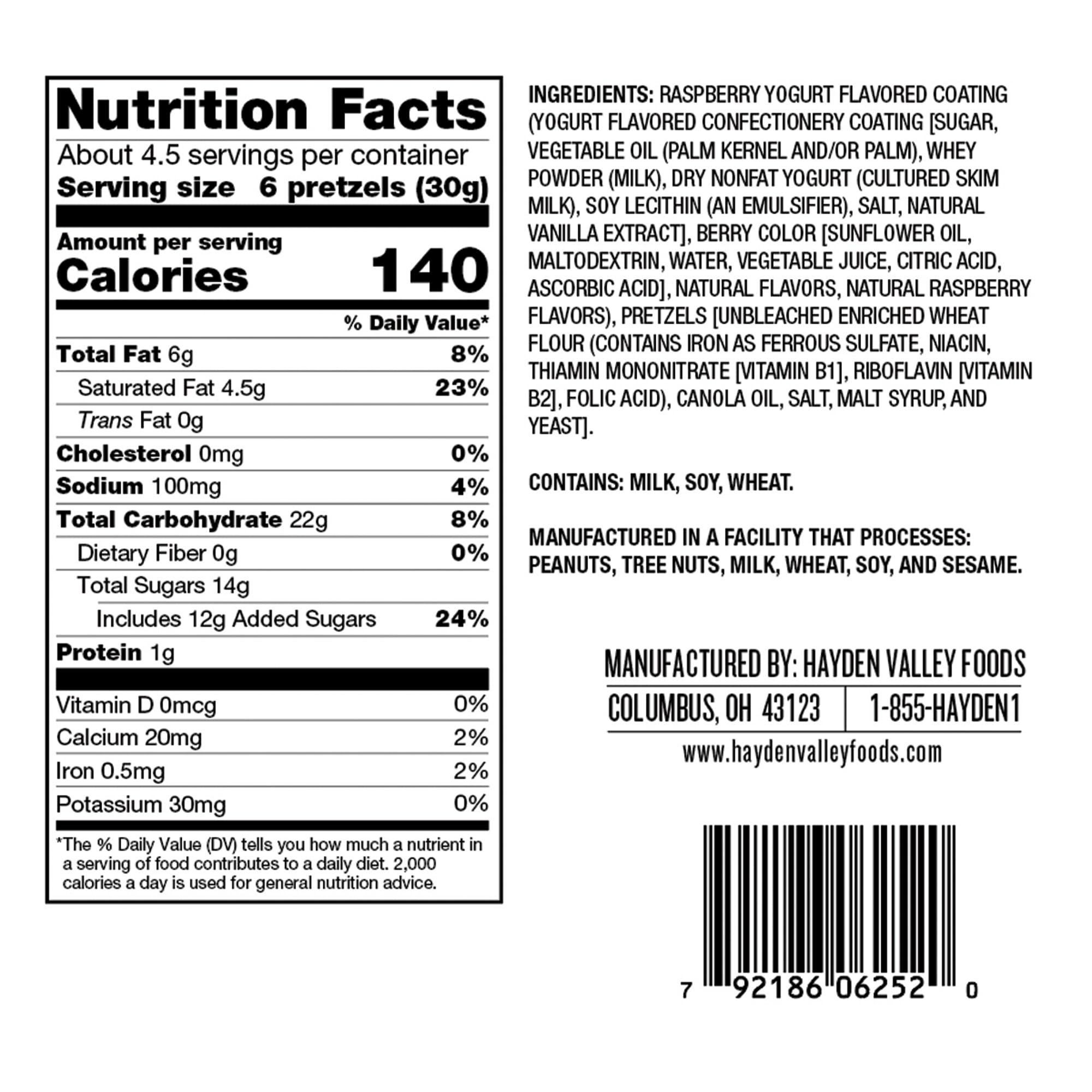 Hayden Valley Foods yogurt-flavored pretzels blueberry bag highlighting vibrant fruit flavor and crisp bite.