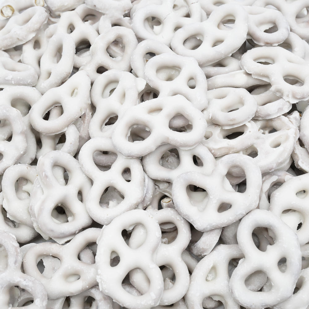 Hayden Valley Foods yogurt-flavored pretzels vanilla close-up highlighting creamy flavor and crunch.