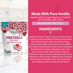Hayden Valley Foods yogurt-flavored pretzels vanilla bag showcasing creamy vanilla taste and crunch.