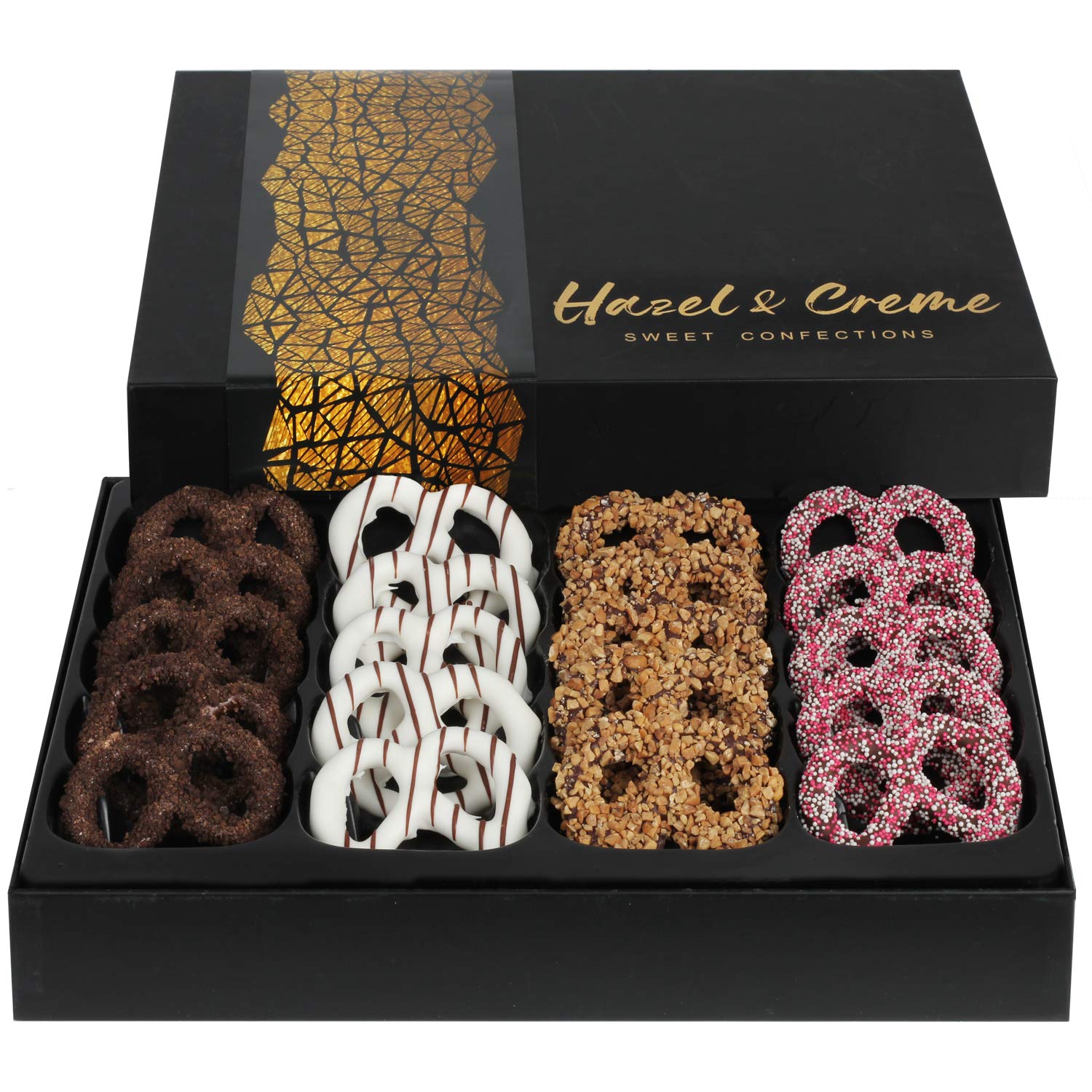 Hazel & Creme gift box arrives in gold or black packaging.