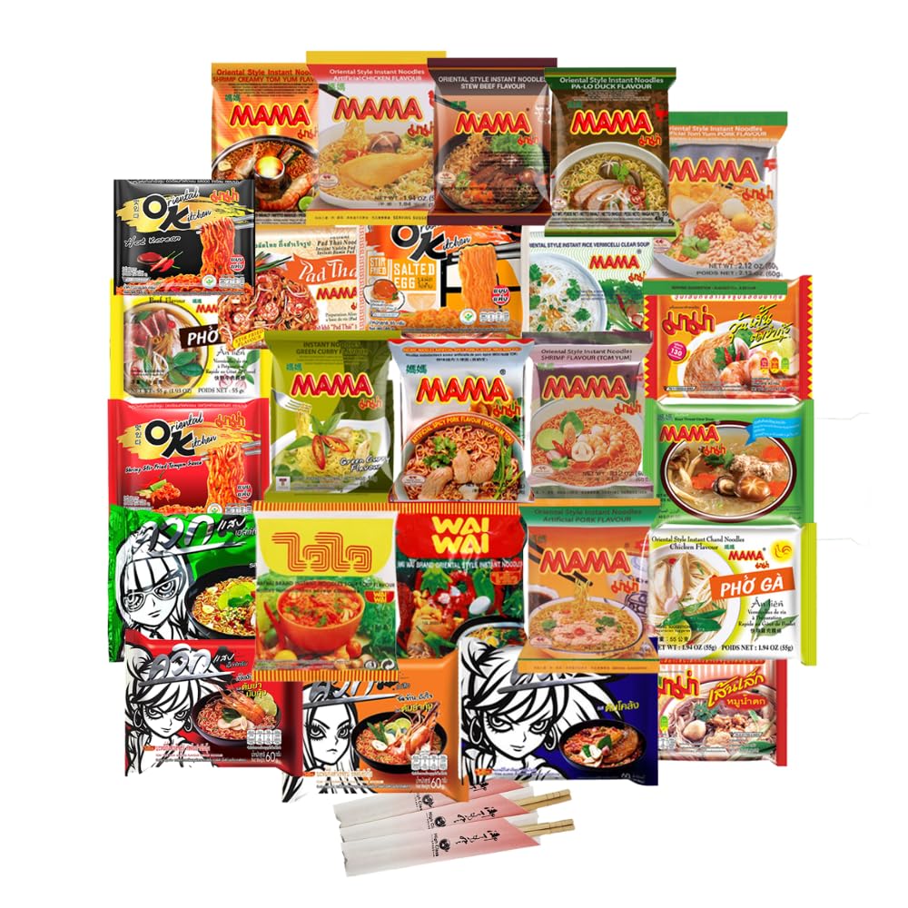 HCG Thai Ramen Variety Pack box with assorted Mama flavors for home tasting.