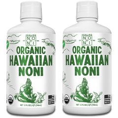 Healing Noni 2-pack bottle front showing premium Hawaiian juice for daily vitality.