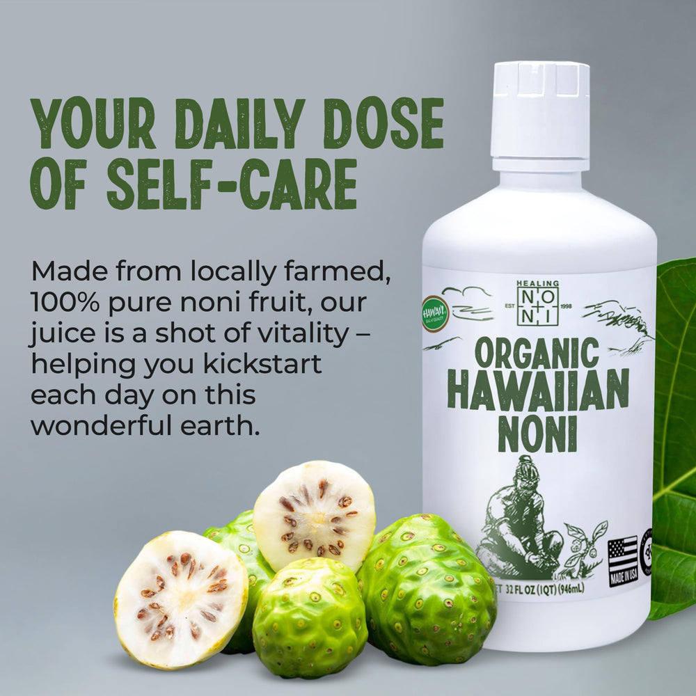 Healing Noni 32oz bottle pour demonstrating easy daily use.