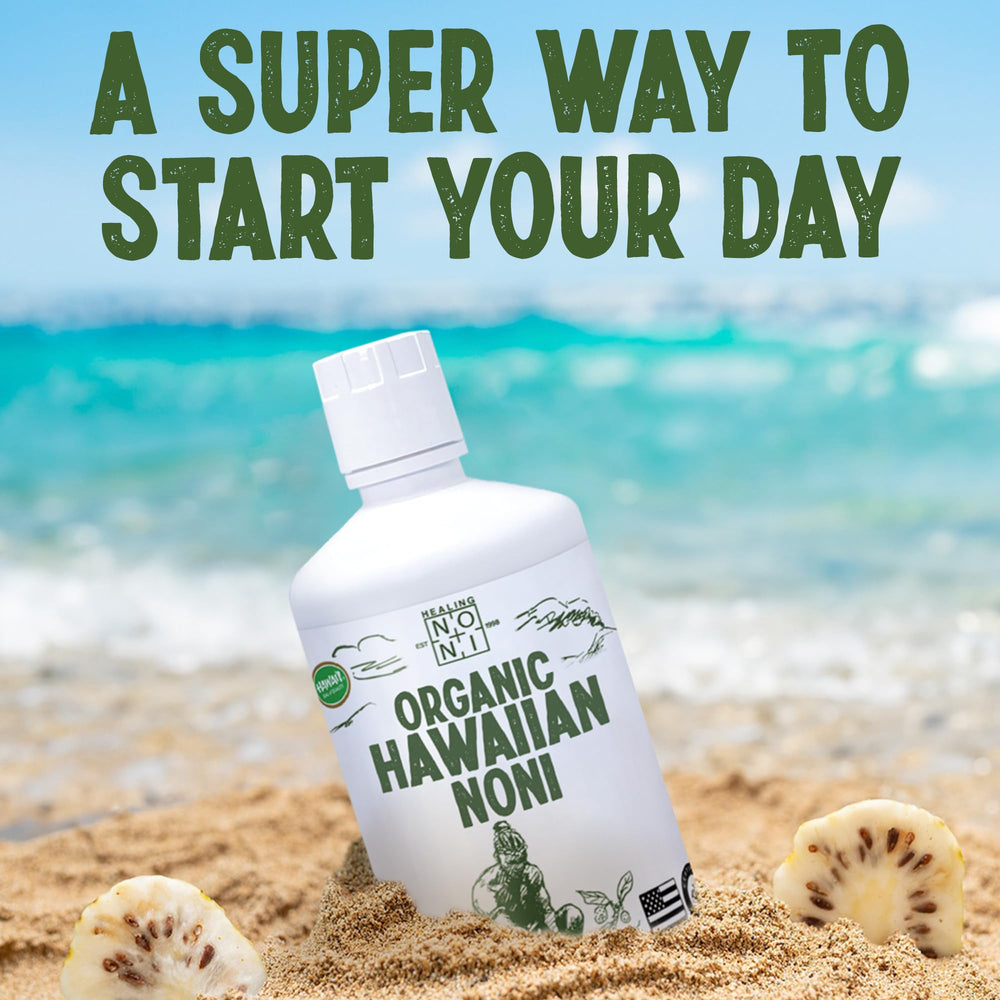 Healing Noni ancient vitality shot image suggesting timeless wellness potential.