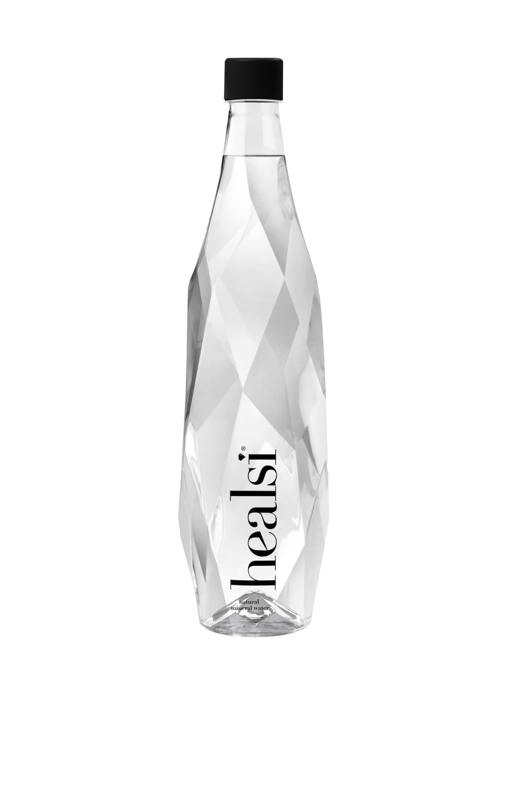 Healsi artesian water bottle closeup highlighting pure taste and silica hydration.