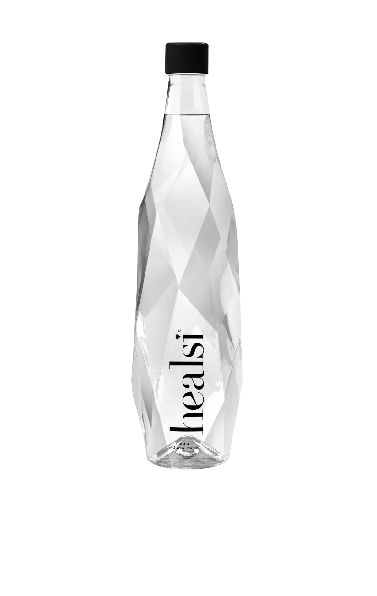 Healsi artesian water bottle closeup highlighting pure taste and silica hydration.