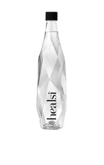 Healsi artesian water bottle closeup highlighting pure taste and silica hydration.