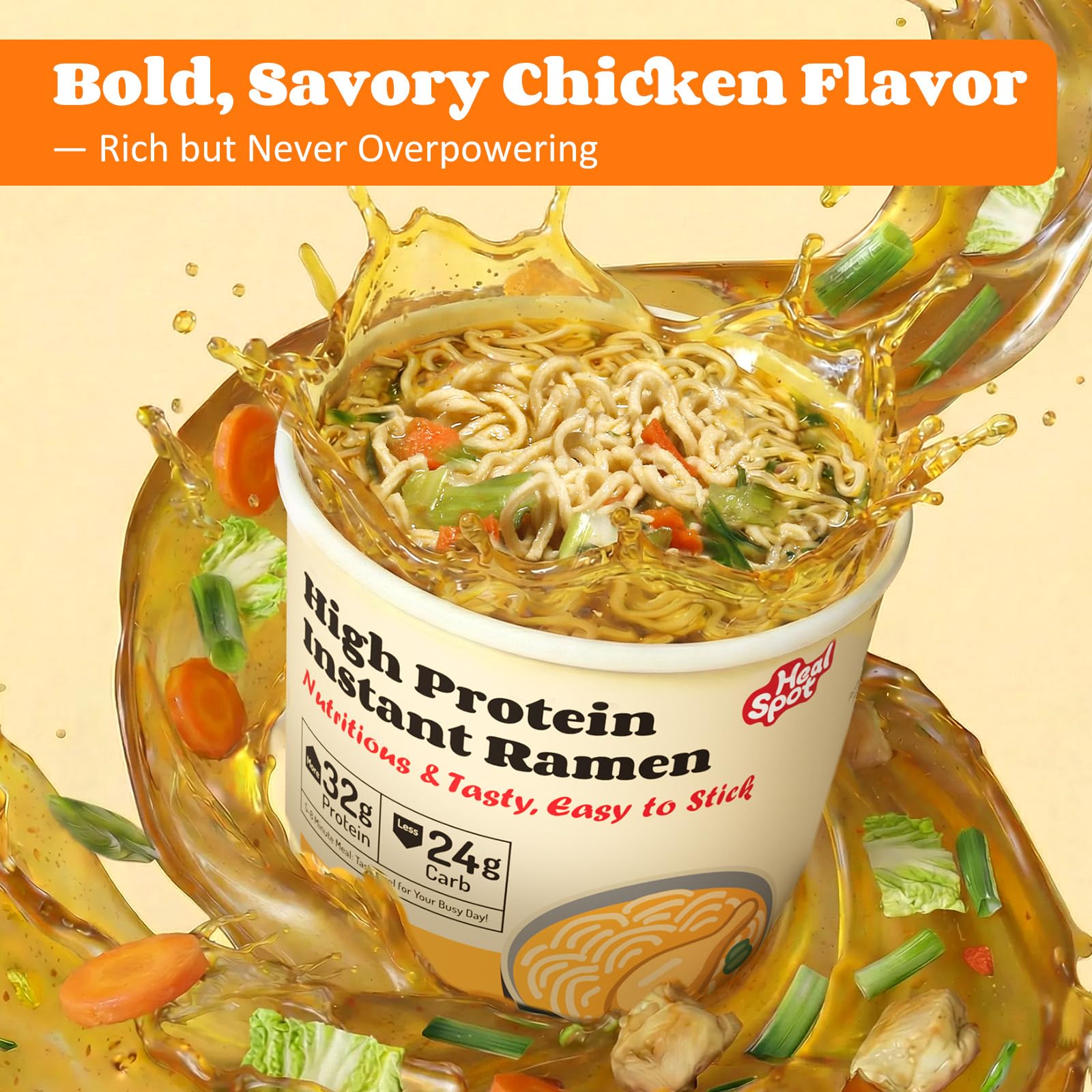 Healspot 32g protein per cup close-up spotlights substantial plant protein per serving