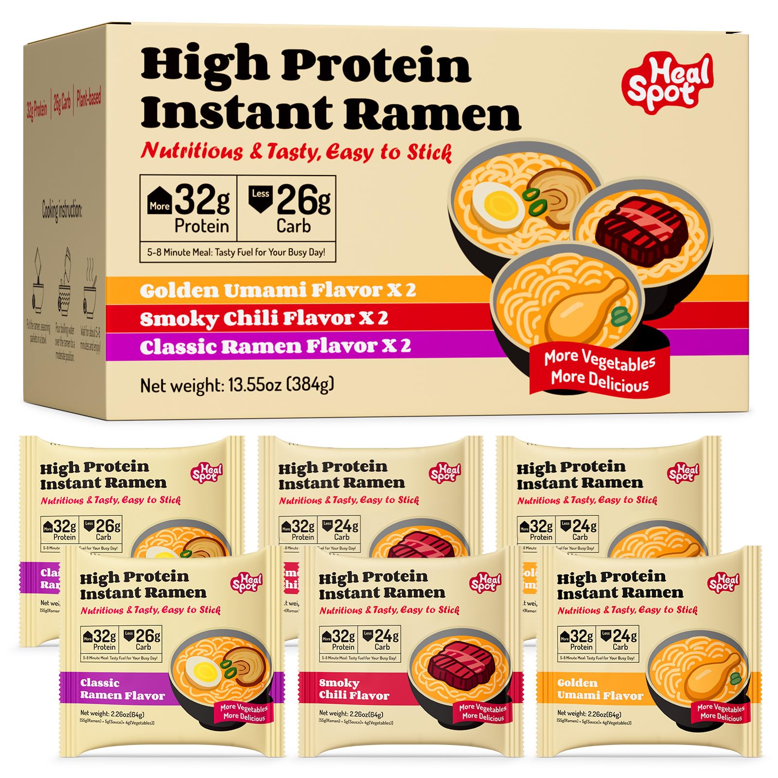 Healspot High Protein Instant Ramen Golden-Chicken Bowl protein-rich, ideal for quick meals.