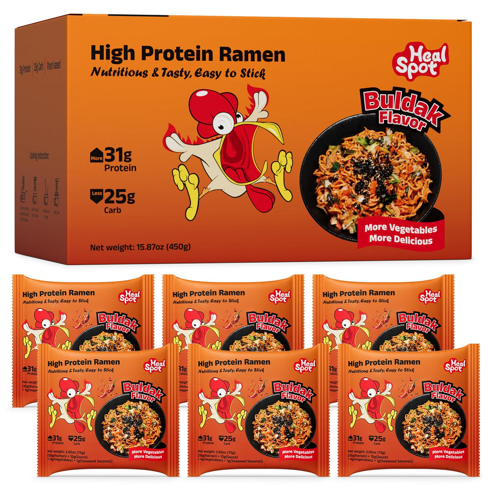 Healspot high-protein spicy buldak noodles pack offers bold flavor and clean ingredients for quick meals.