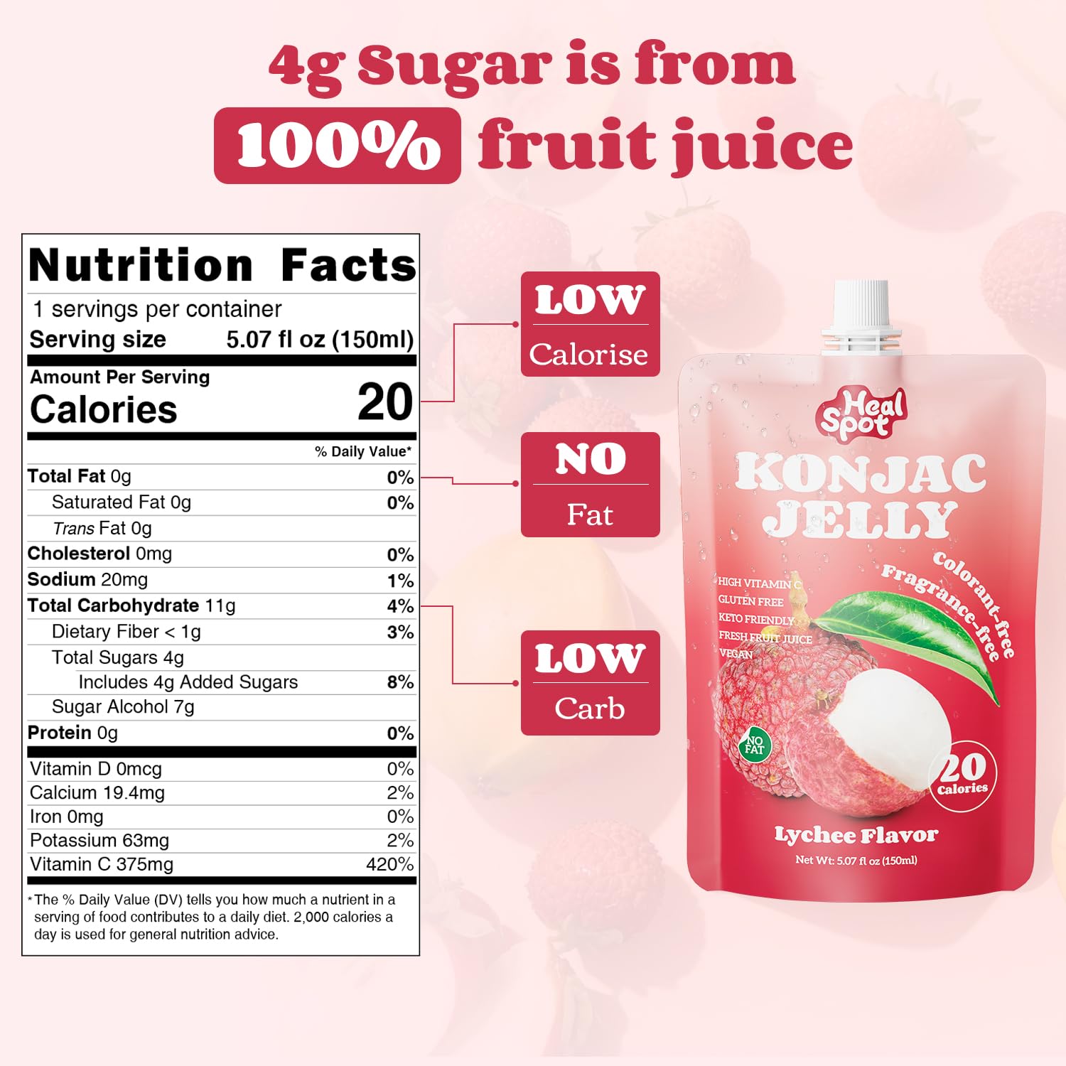 HealSpot Collagen Drink Lychee glass close-up—tasty hydration with a chewy twist.