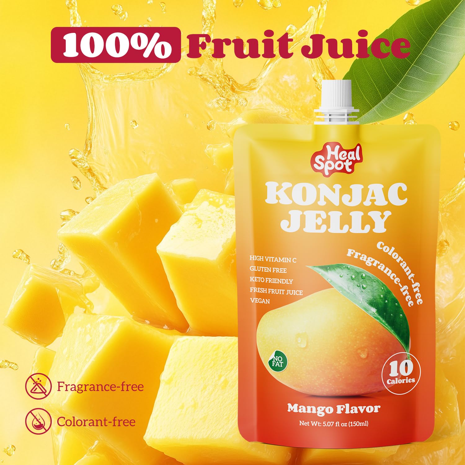 HealSpot Konjac Jelly Lychee Drink Pouch highlighting natural ingredients.
