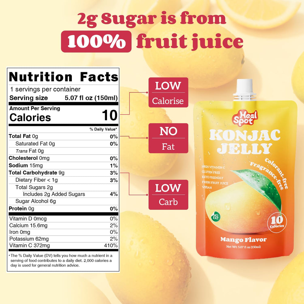HealSpot Konjac Jelly Peach Drink Pouch with chewy texture and real fruit juice.