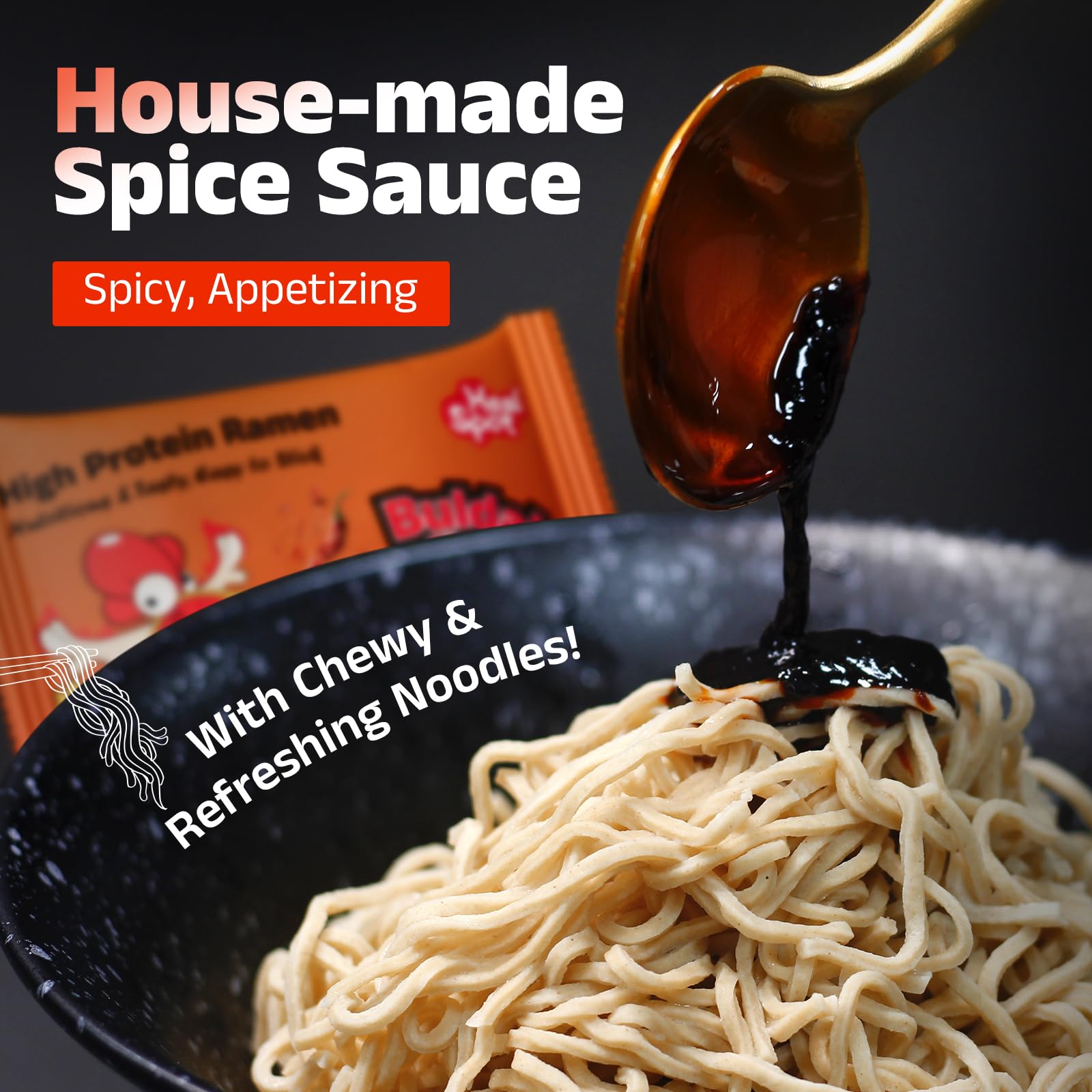 Healspot noodles image highlighting 30g plant-based protein per serving for daily nutrition.