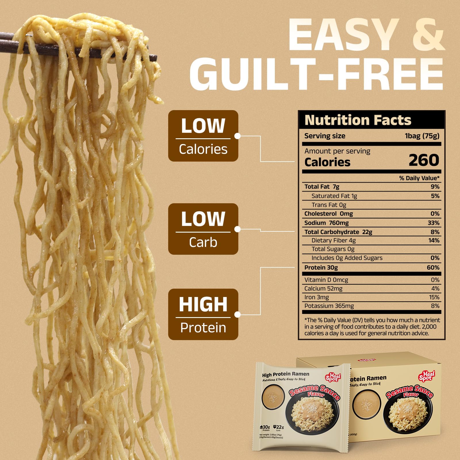 HealSpot plant-based protein ramen serving showcases 30g protein per portion.
