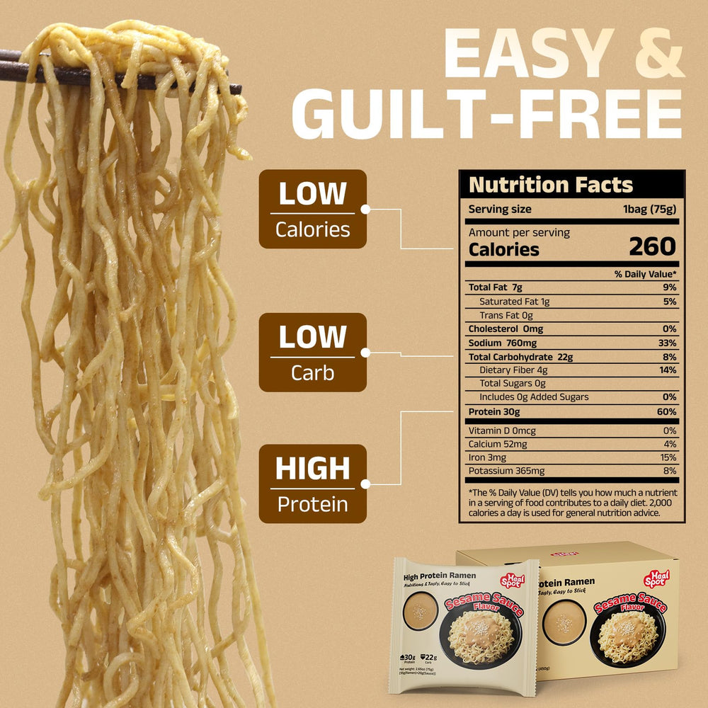 HealSpot plant-based protein ramen serving showcases 30g protein per portion.