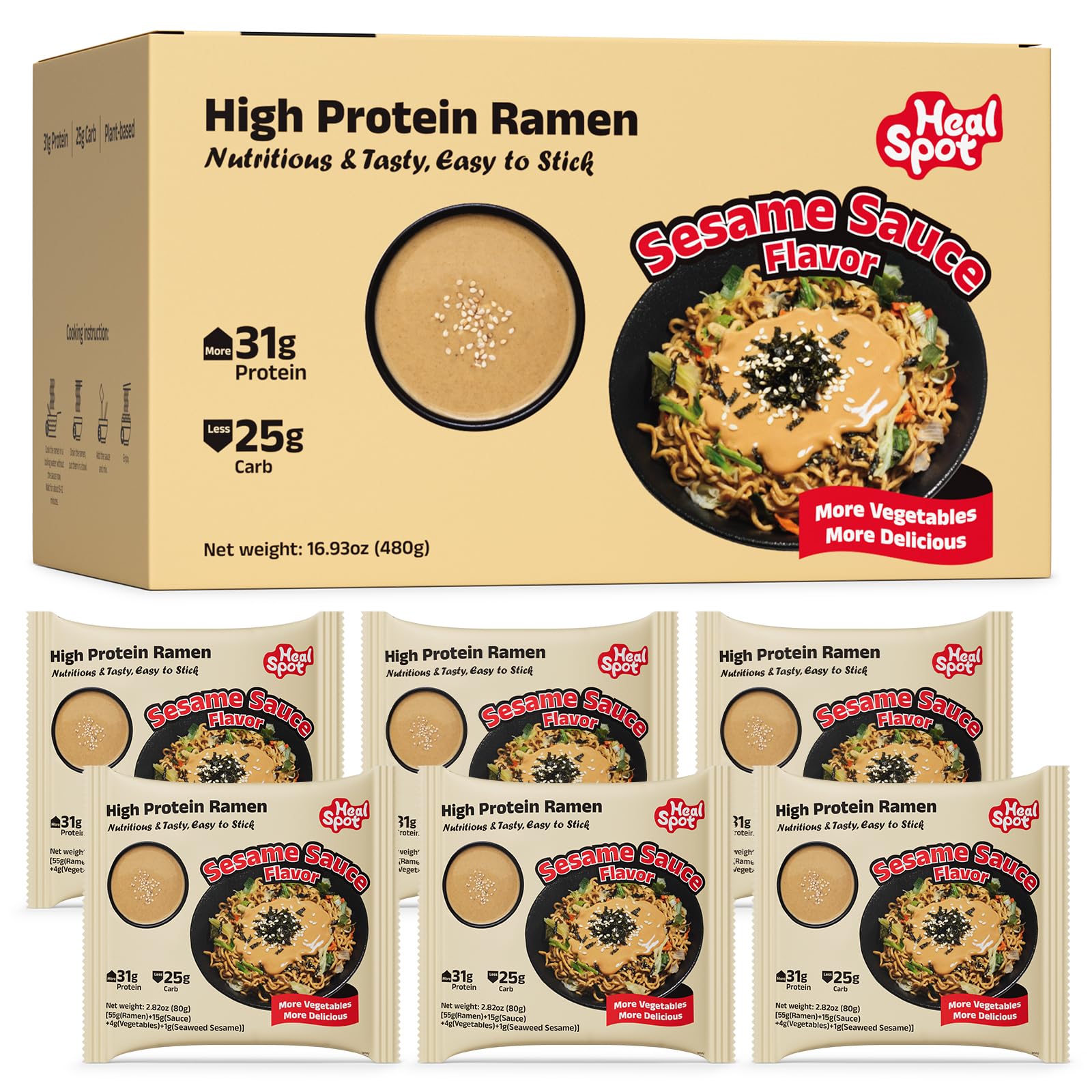 HealSpot sesame sauce ramen pack highlights premium flavor for quick, satisfying meals.