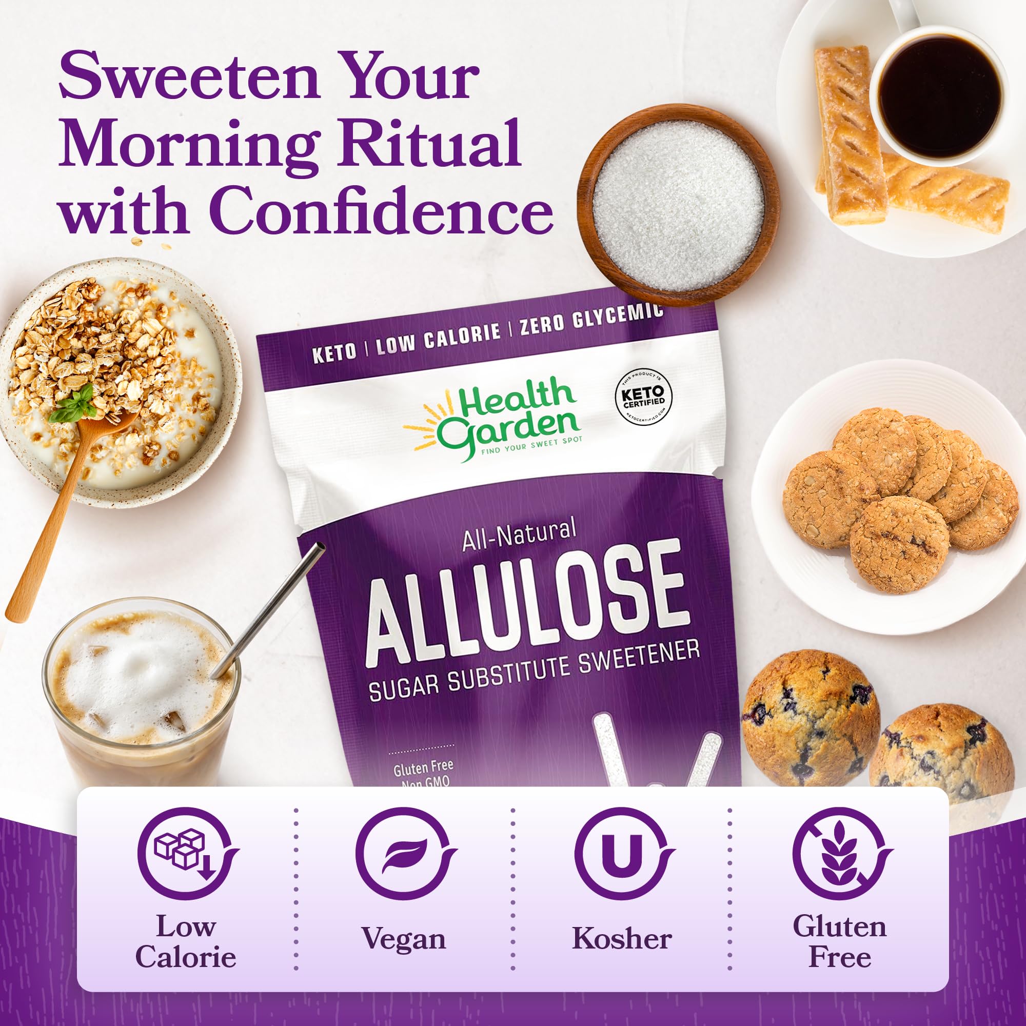 Health Garden Allulose Sweetener gluten-free label on packaging