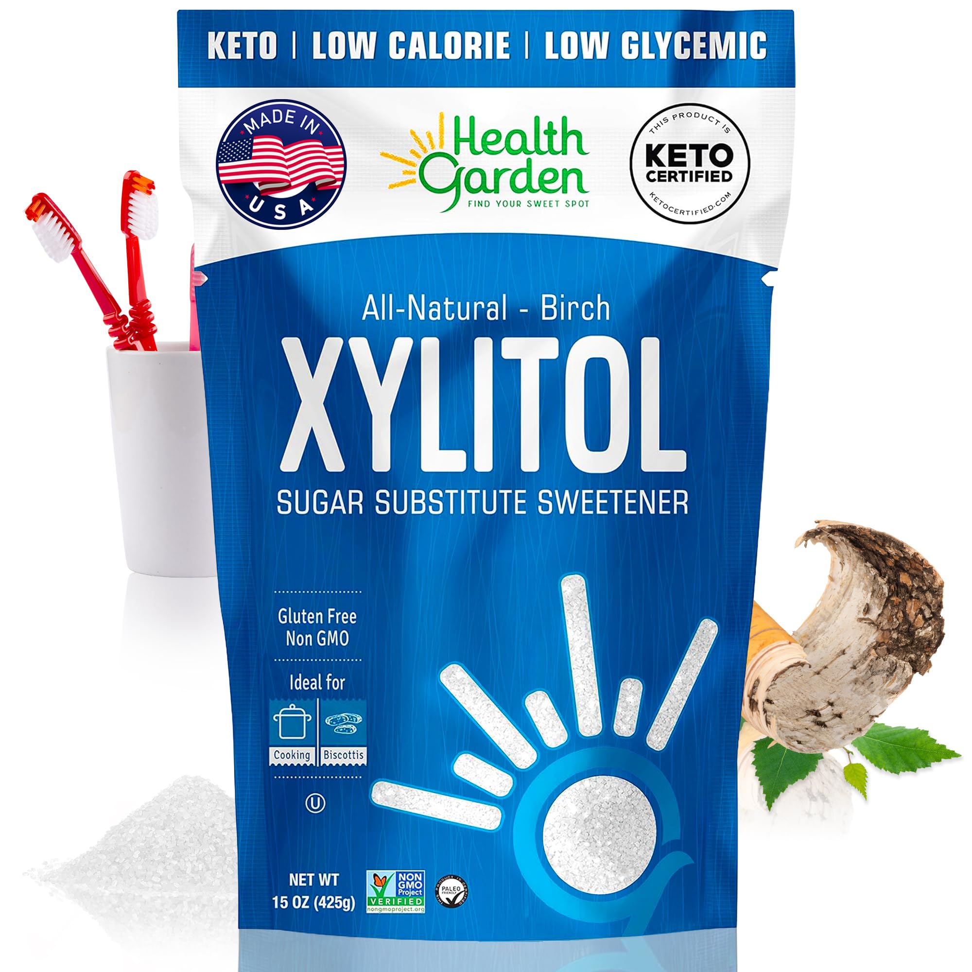 Health Garden Birch Xylitol bag front for baking and everyday sweetness