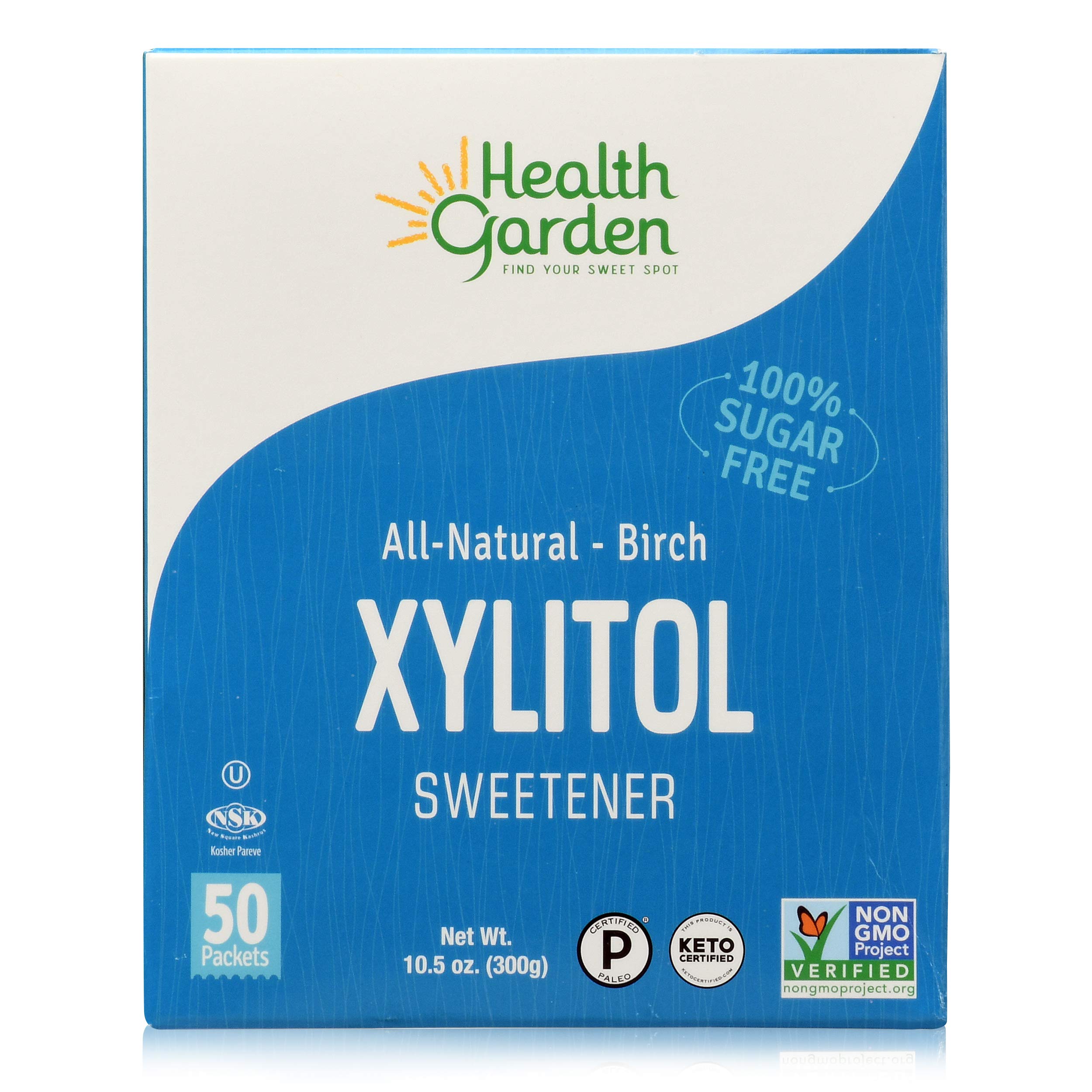 Health Garden Birch Xylitol packets for convenient cup-for-cup sweetness in coffee and tea