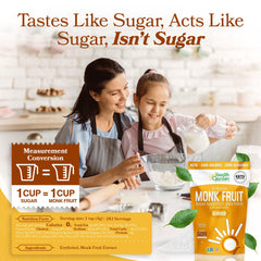 Health Garden Monk Fruit Sweetener bag highlights 40oz value for baking and cooking