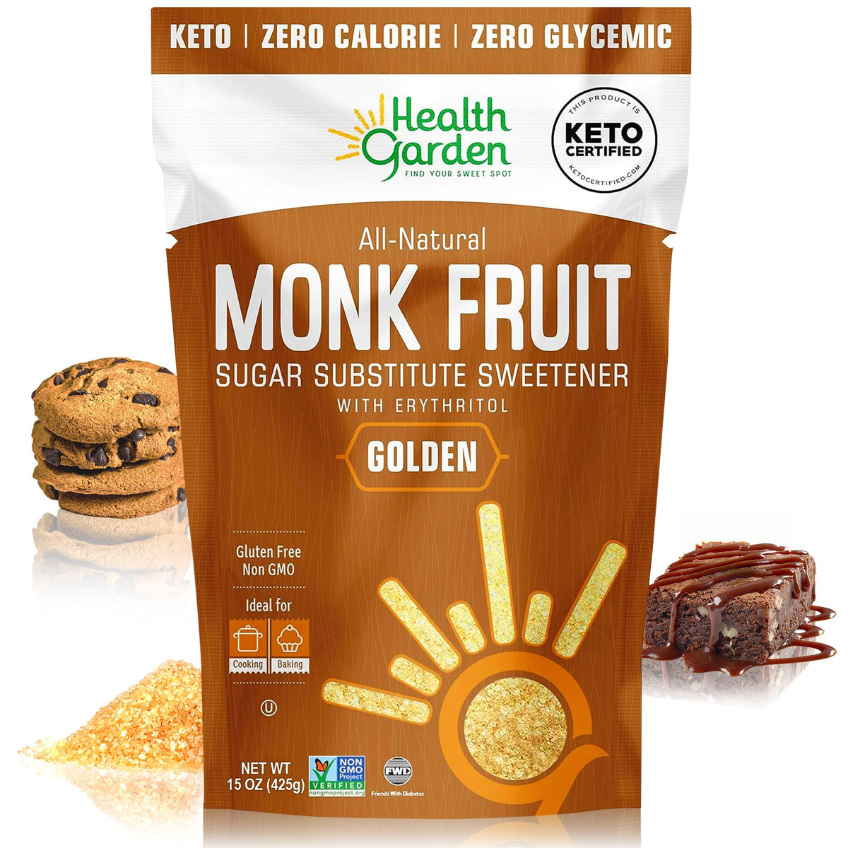 Health Garden Monk Fruit Sweetener bottle pouring, ideal for zero calorie beverages