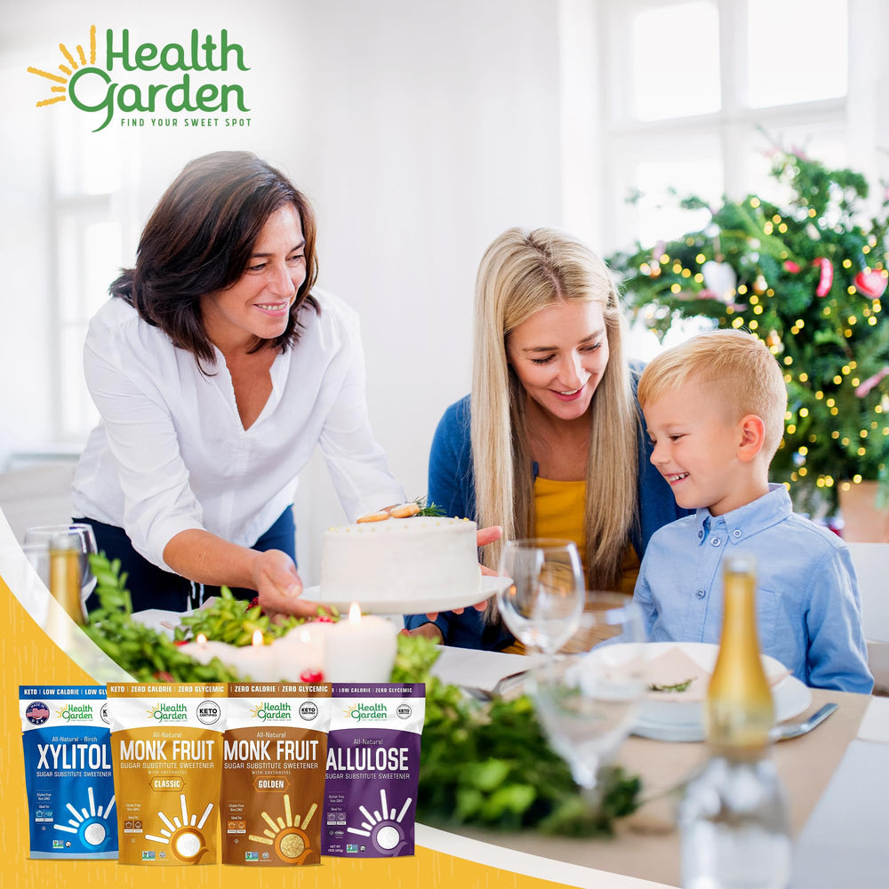 Health Garden monk fruit sweetener display packaging on shelf