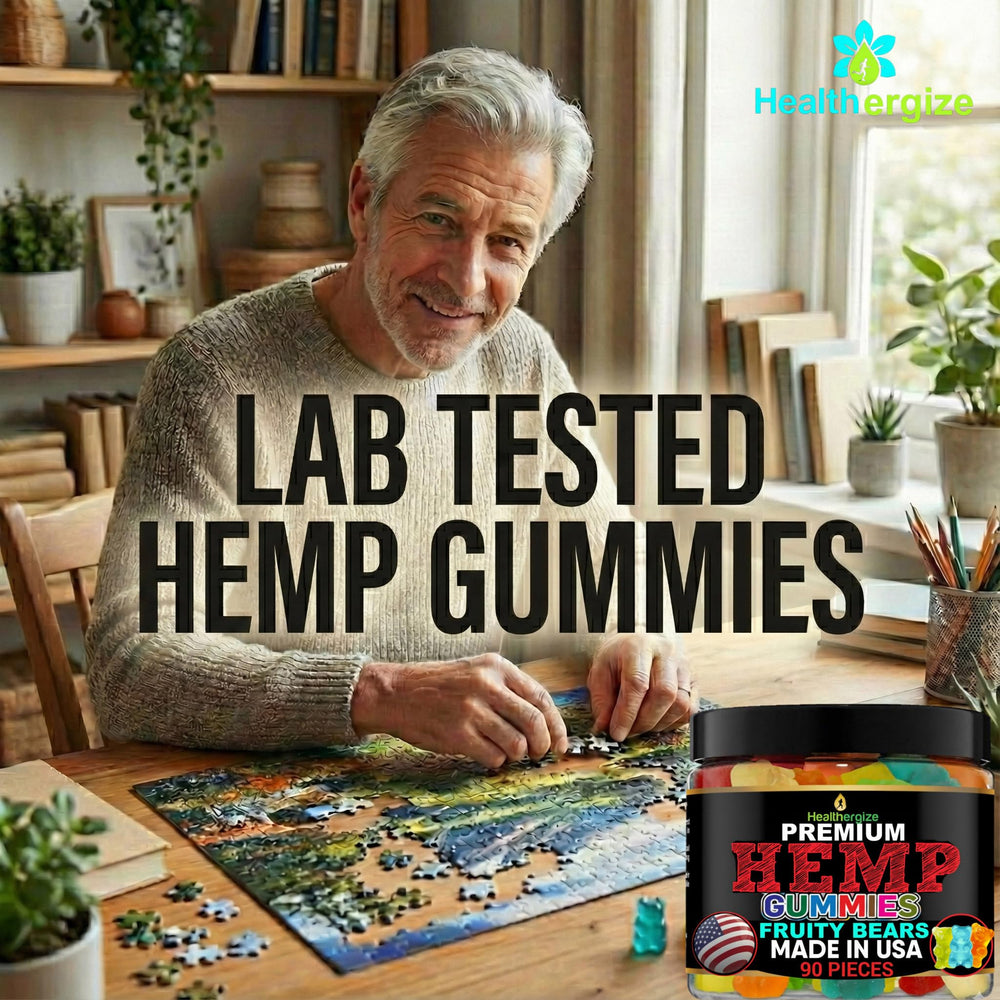 Healthergize Hemp Gummies Oil ingredient closeup highlights hempseed oil nutrients