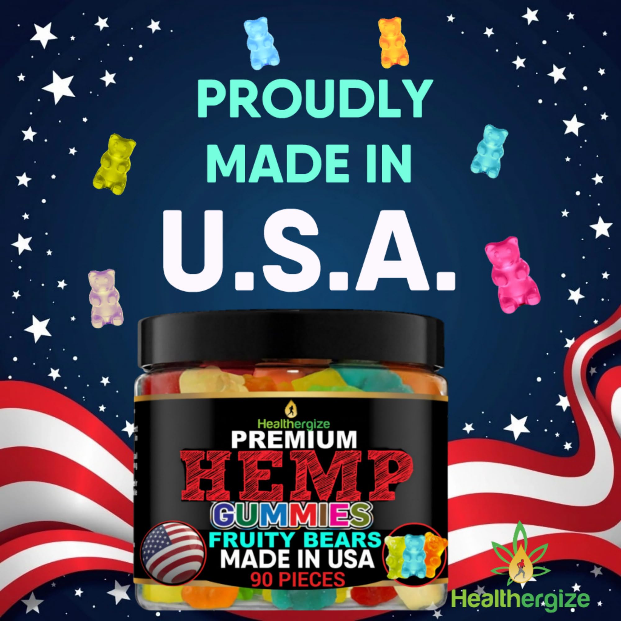 Healthergize Hemp Gummies Sleep gummies closeup shows soft easy-chew texture