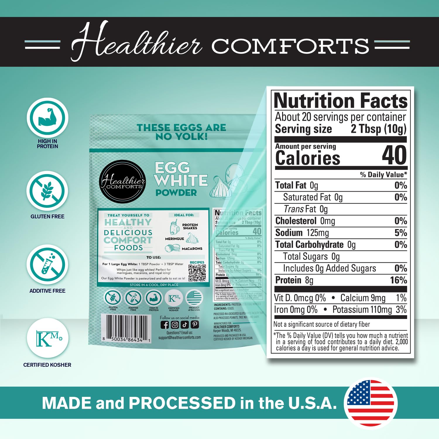 Healthier Comforts egg white powder measure for precise portions