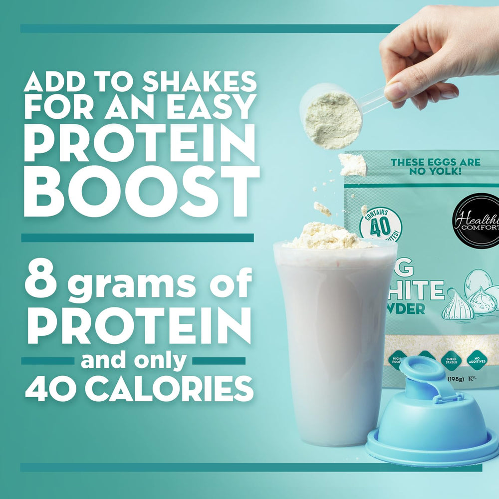 Healthier Comforts egg white powder pantry staple in kitchen