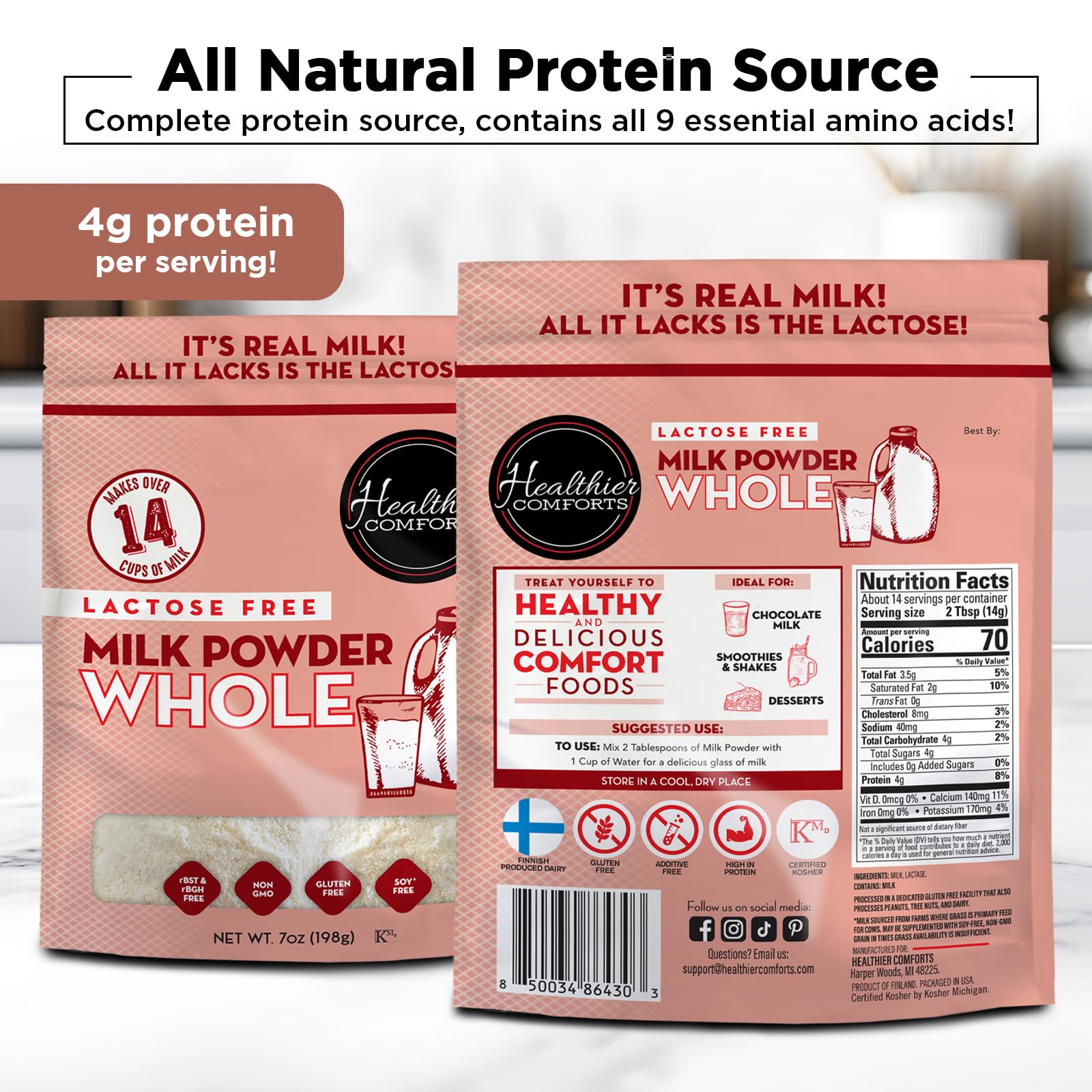 Healthier Comforts lactose free milk powder for smoothies.