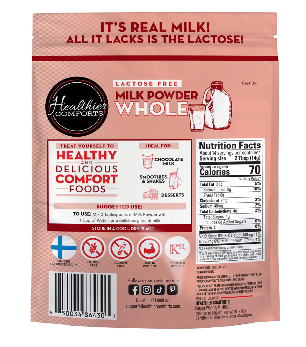 Healthier Comforts lactose free powder being poured for coffee creamer and creaminess
