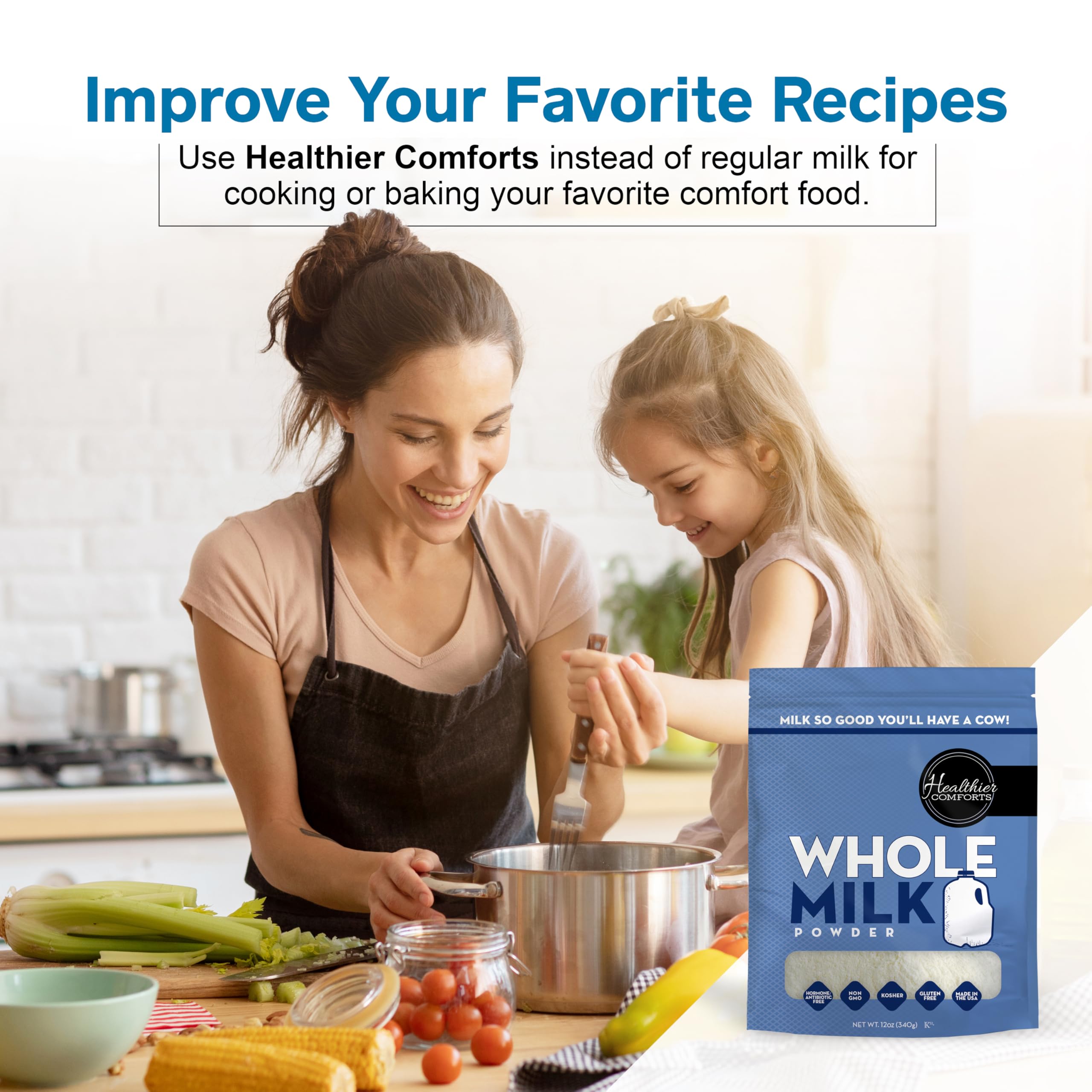 Healthier Comforts milk powder simmered into sauces for velvety consistency.
