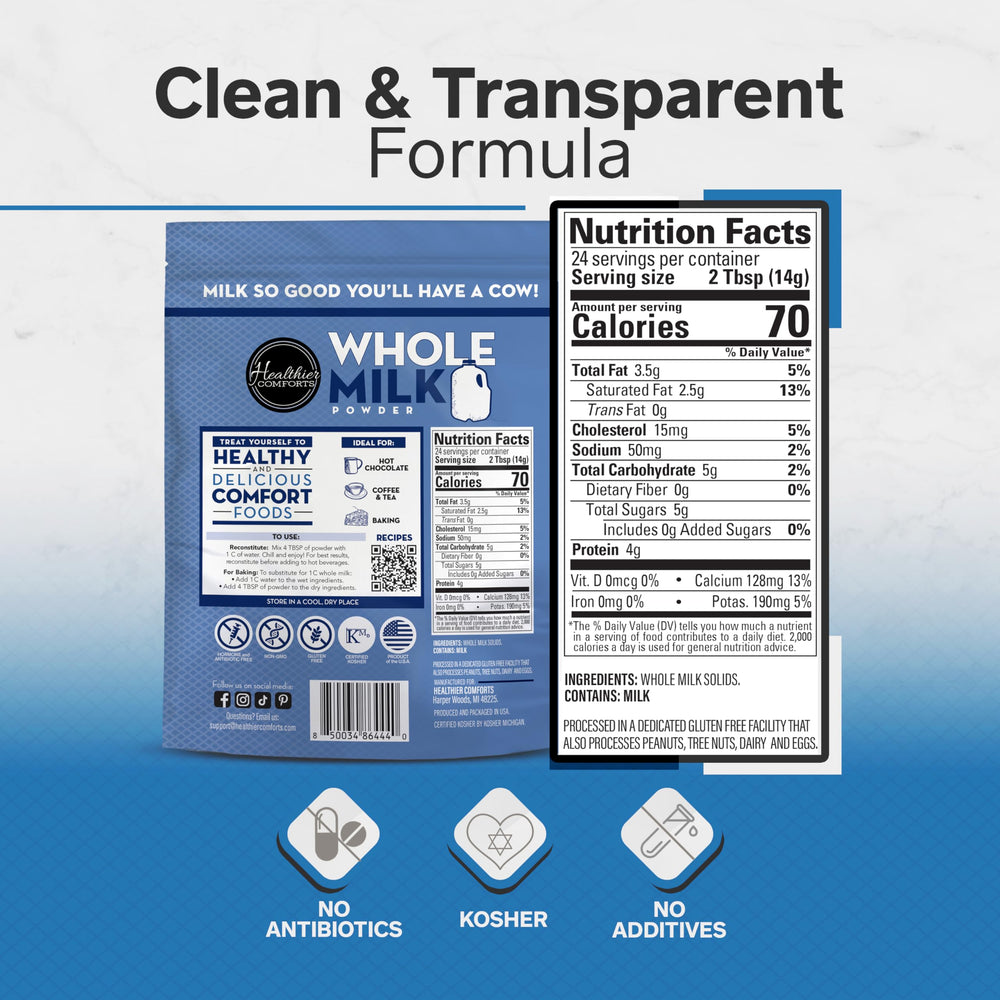 Healthier Comforts milk powder scoop demonstrates easy measurement for precise portions.