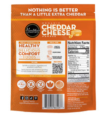 Healthier Comforts cheddar cheese powder Mac n Cheese image suggests creamy, gluten-free flavor.