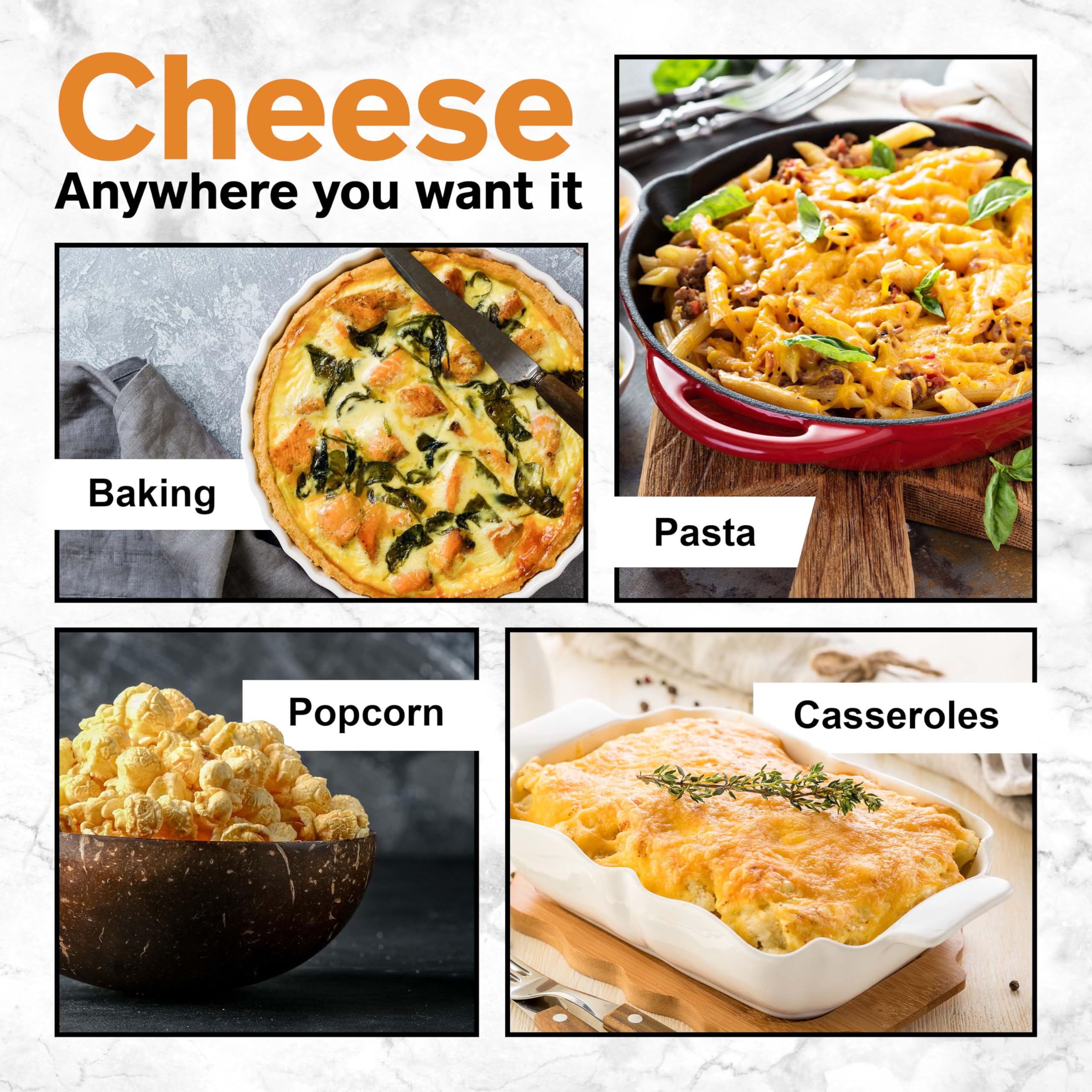 Healthier Comforts resealable bag keeps cheddar powder fresh longer.