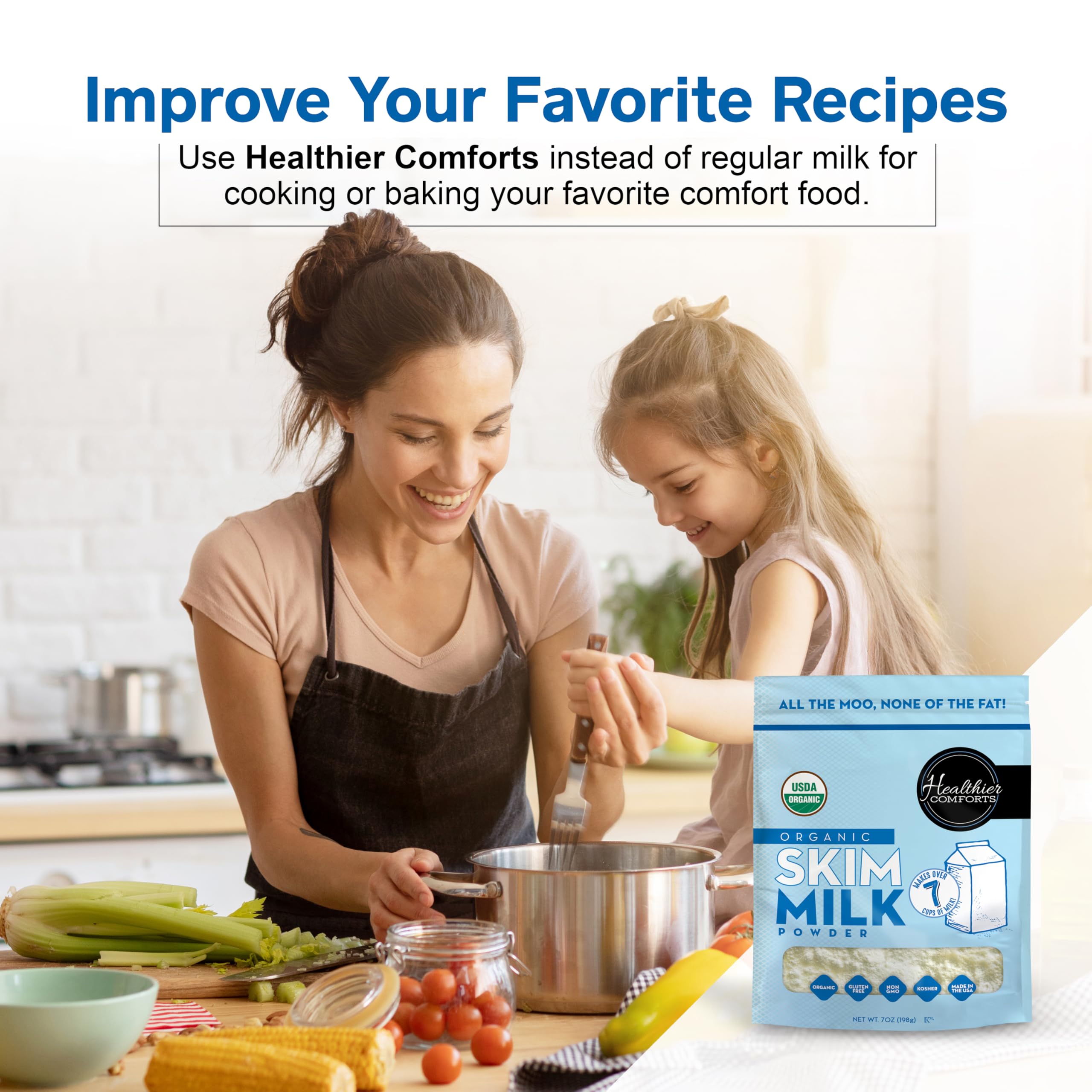 Healthier Comforts organic skim milk powder baking shot for sauces and recipes