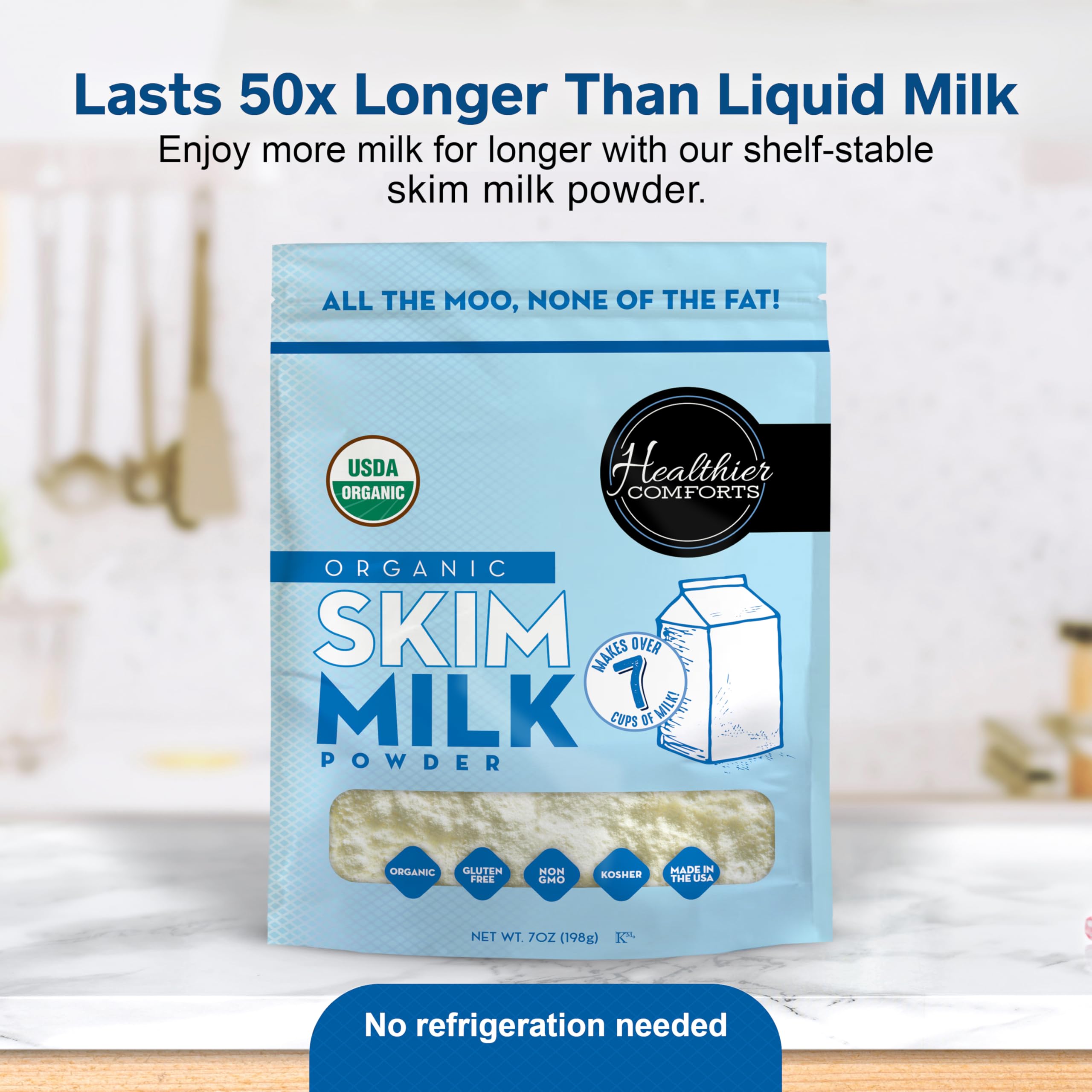 Healthier Comforts skim milk powder as a coffee creamer idea for a creamy, low-fat beverage
