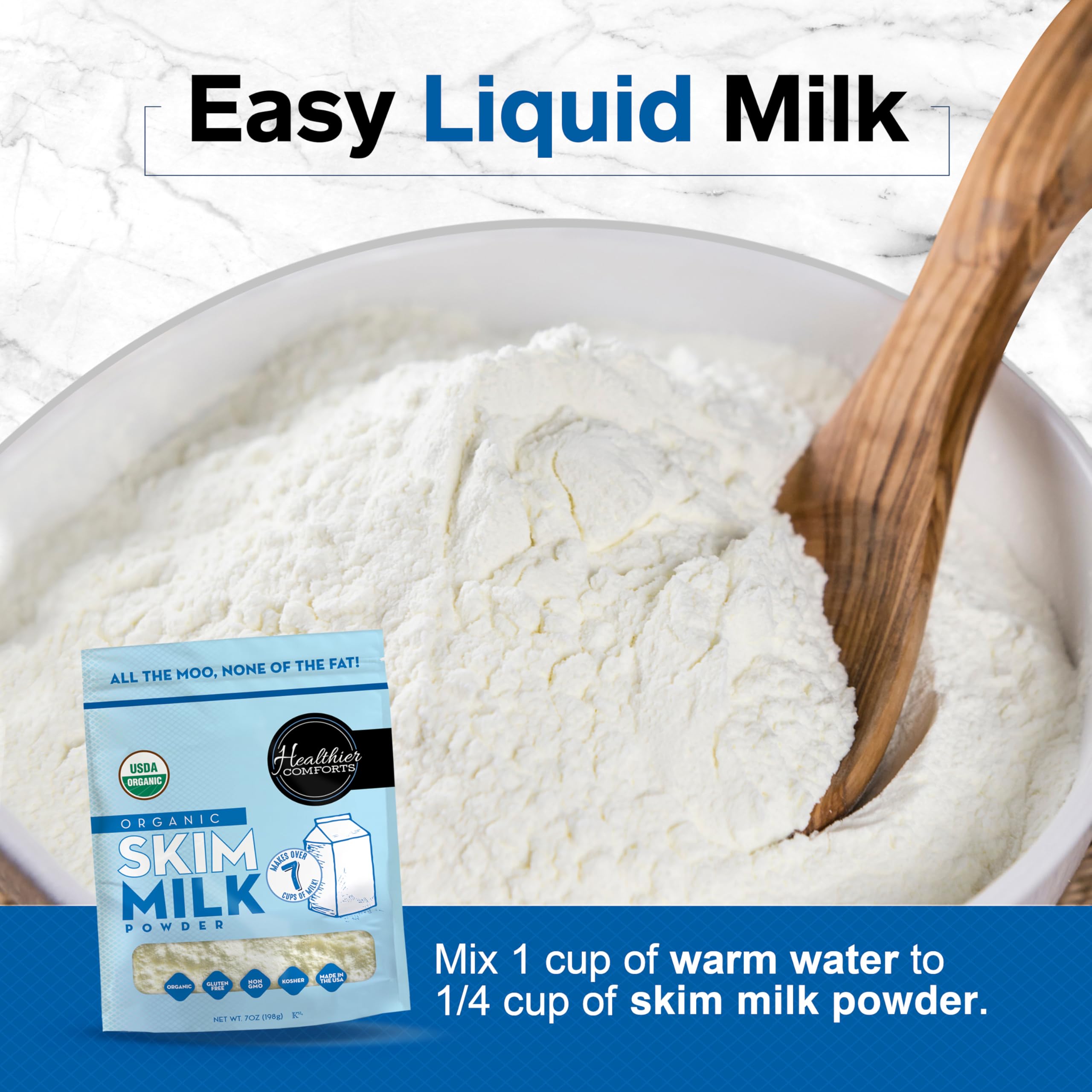 Healthier Comforts skim milk powder smoothie mix illustrating versatile use