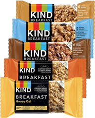 Healthiest Bars Kind Breakfast Bars variety front packaging highlighting gluten-free, non-GMO ingredients.