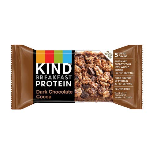 Healthiest Bars Kind Breakfast Bars nutrition panel close-up emphasizing gluten-free and non-GMO claims.