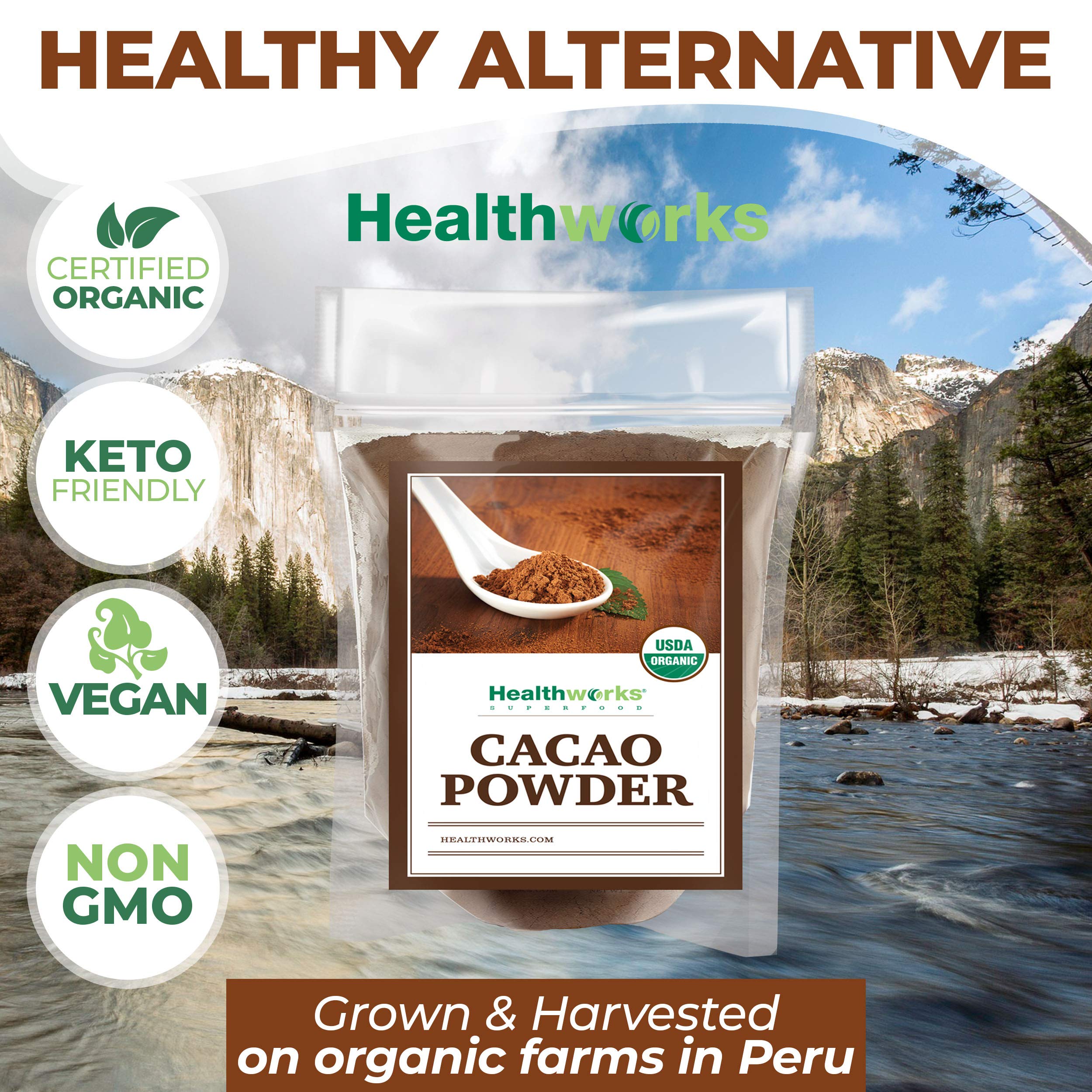 Healthworks Cacao Powder baking brownies adds deep chocolate flavor without added sugar