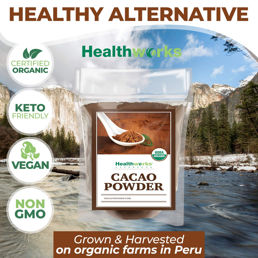 Healthworks Cacao Powder baking brownies adds deep chocolate flavor without added sugar