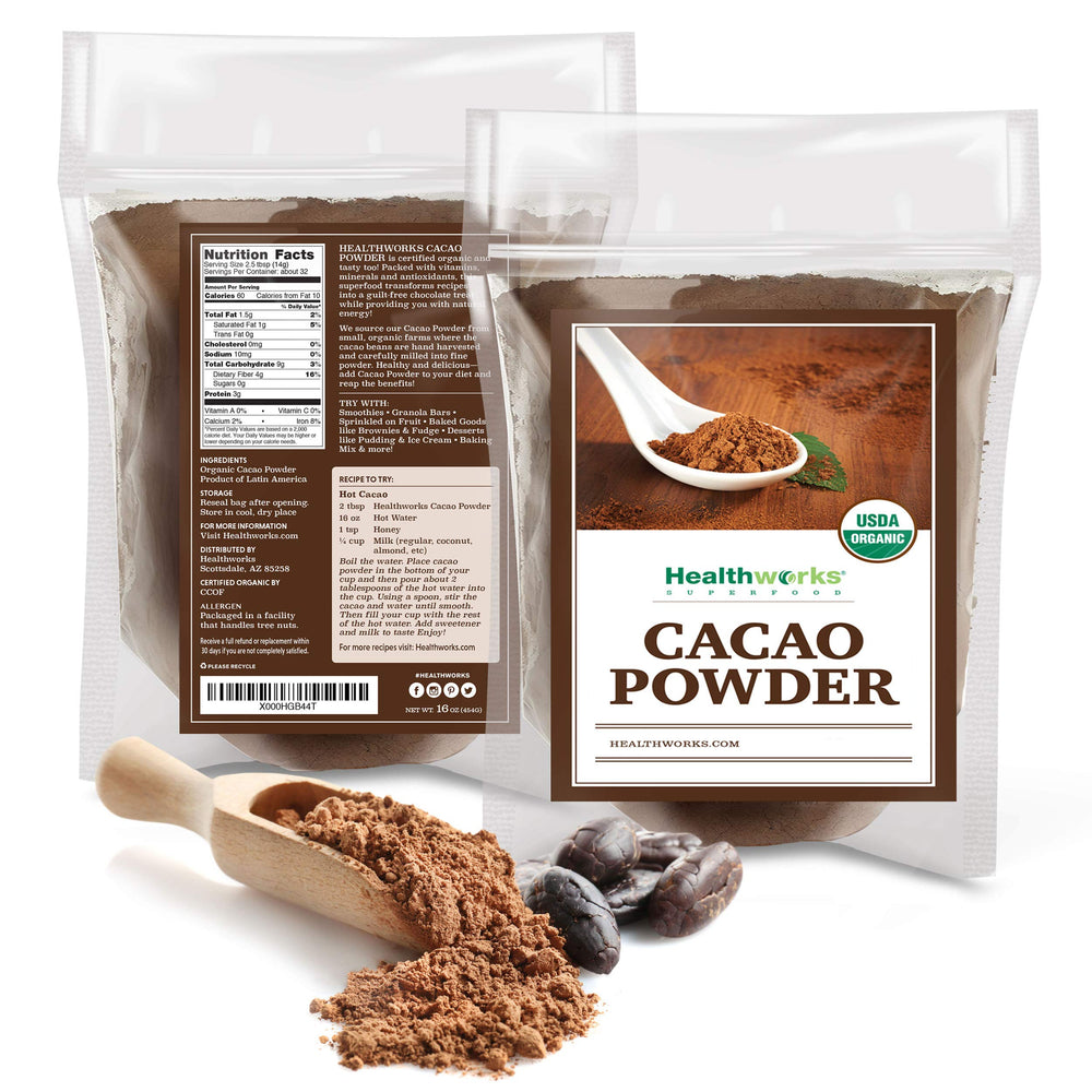 Healthworks Cacao Powder ice cream topping offers dairy-free chocolate notes