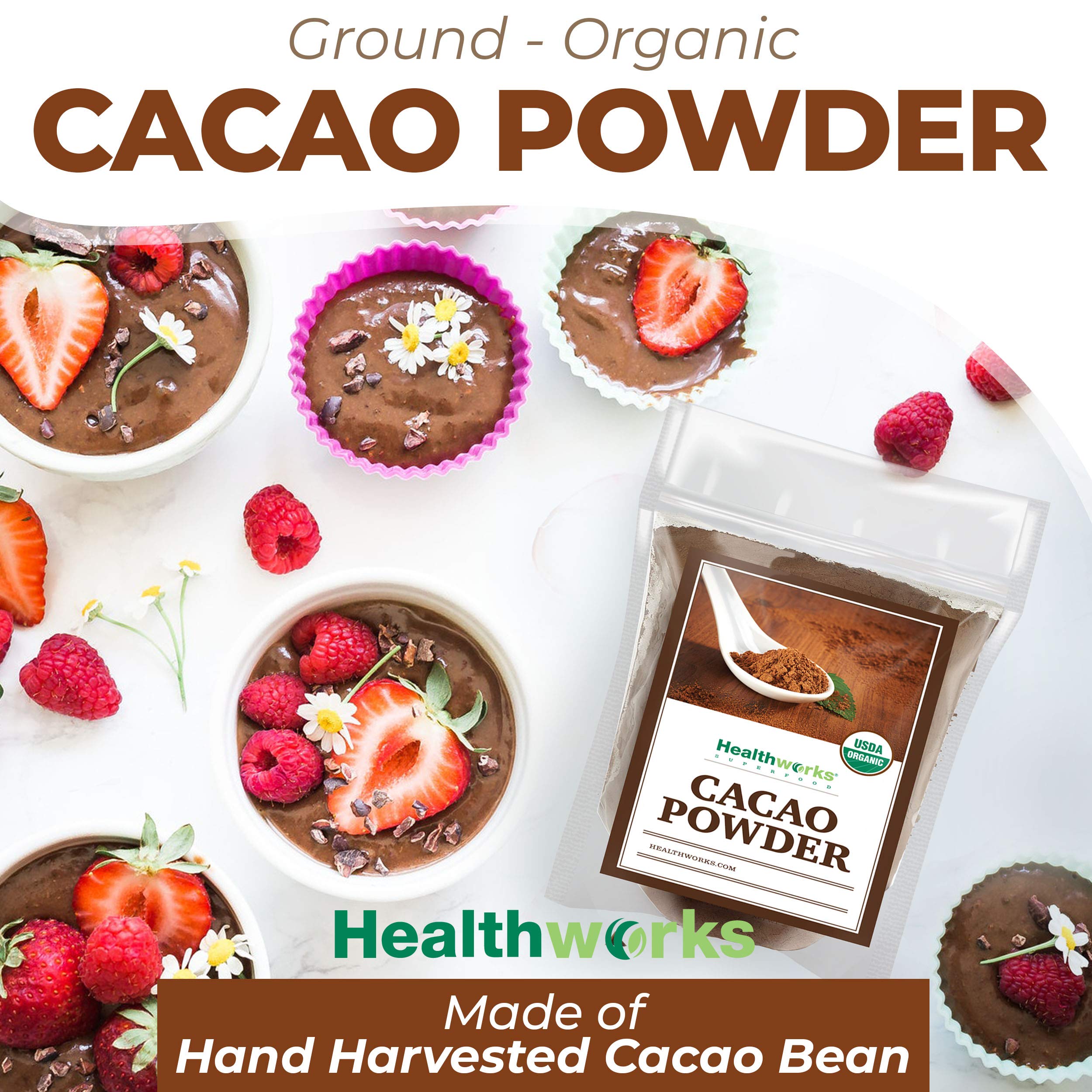 Healthworks Cacao Powder rich chocolate flavor ideal for desserts