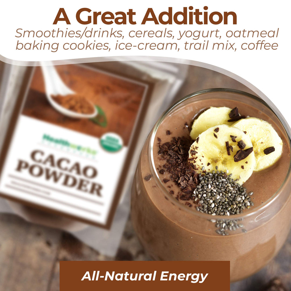 Healthworks Cacao Powder added to smoothies for chocolate boost
