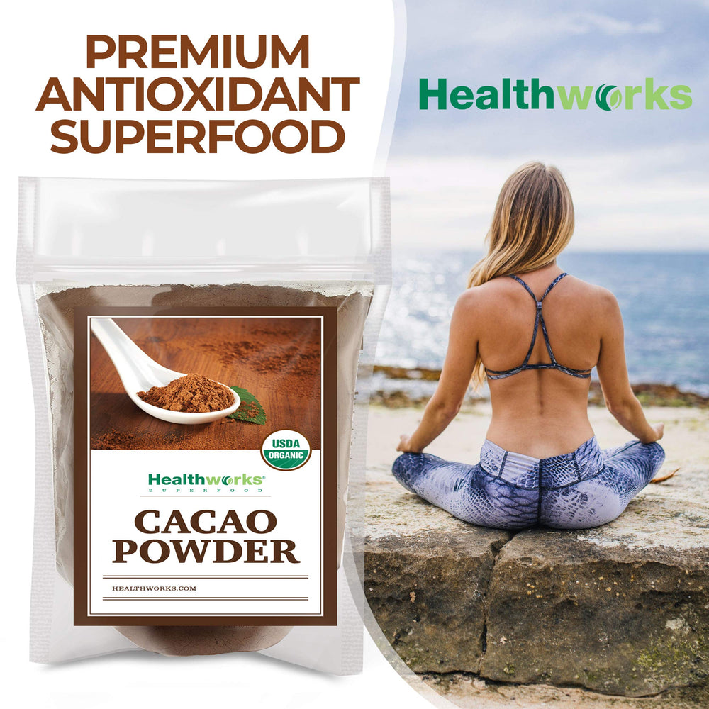 Healthworks Cacao Powder smoothie bowl topping showcases versatile use as a natural, sugar-free flavor boost