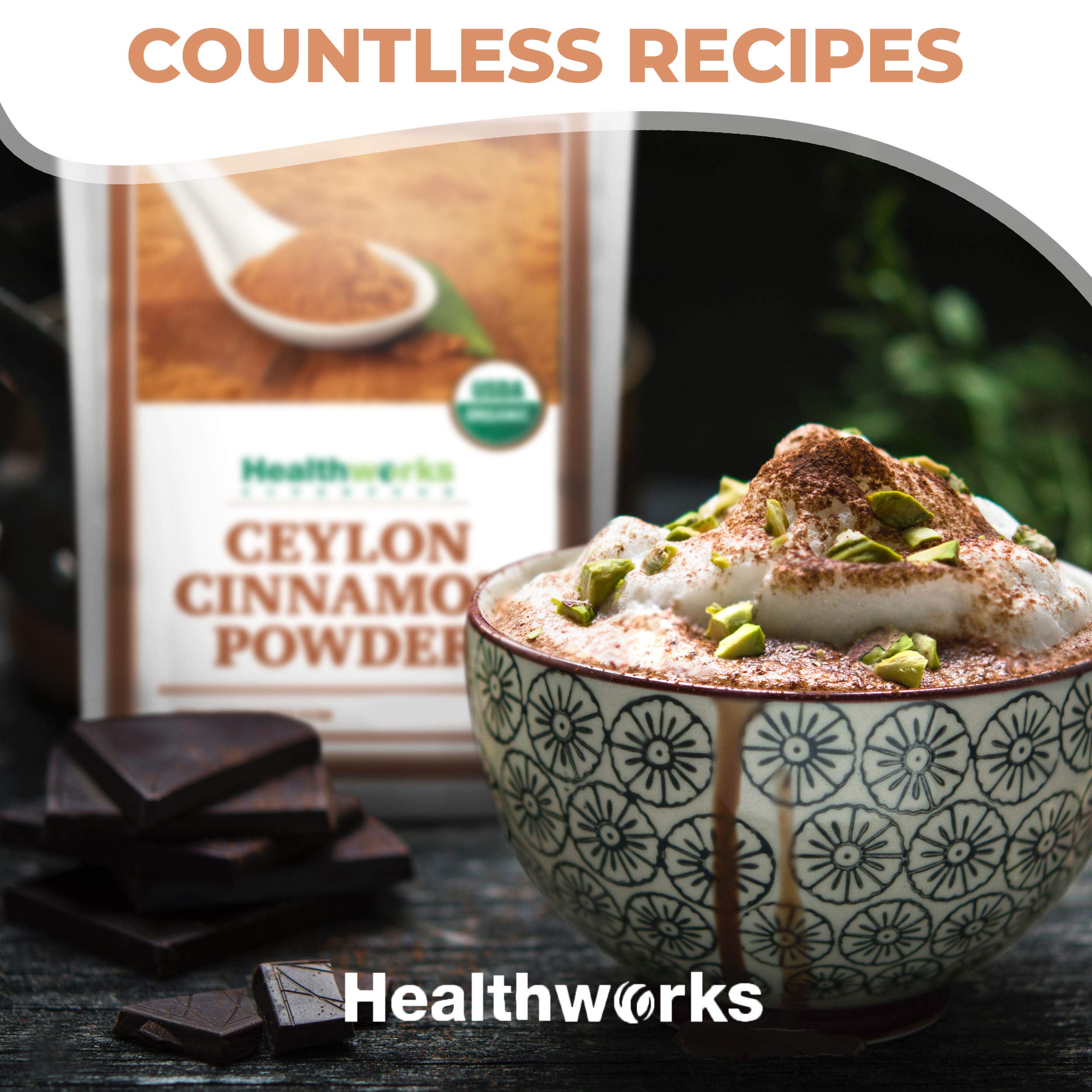 Healthworks Ceylon Cinnamon Powder blended into a smoothie